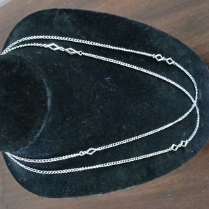 Necklace 54" Chain Silvertone Intermittent Diamond Shapes